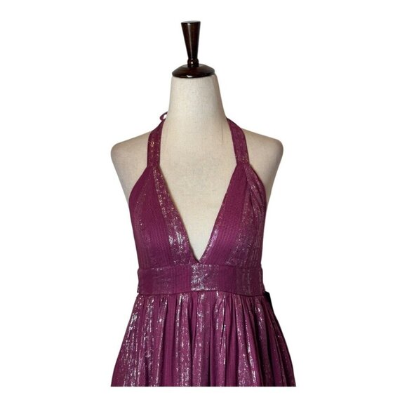 Lulus Dress Women XS Purple Magenta Charlize Metallic Striped Halter Midi NWT - Picture 4 of 15